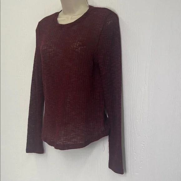 Free People - Aura Wine See Thru Crewneck Long Sleeve Layering Top Size Medium - Picture 5 of 9